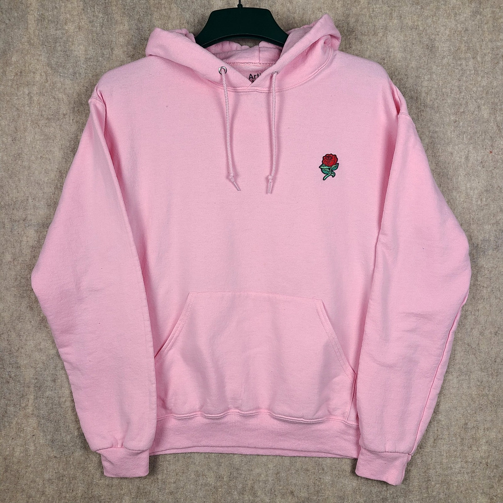 Artist Union Pink Rose Hoodie Hooded Sweatshirt Women's Medium Embroidered Patch
